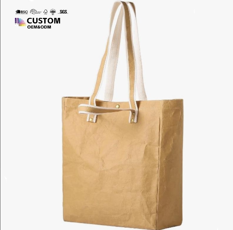 Kraft Paper Shoulder Handbag Women Work Shopping Bag with Handles