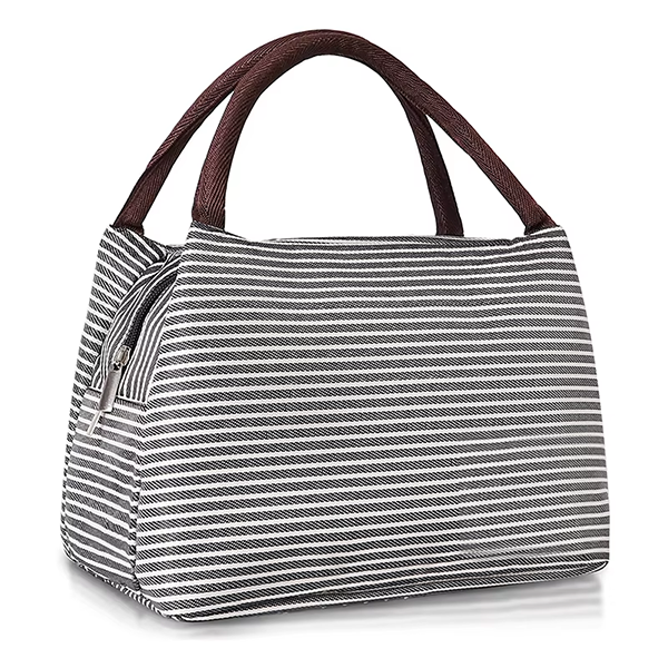Cute Striped Large Lunch Box Bag Thermal Insulated Cooler Bag for Work