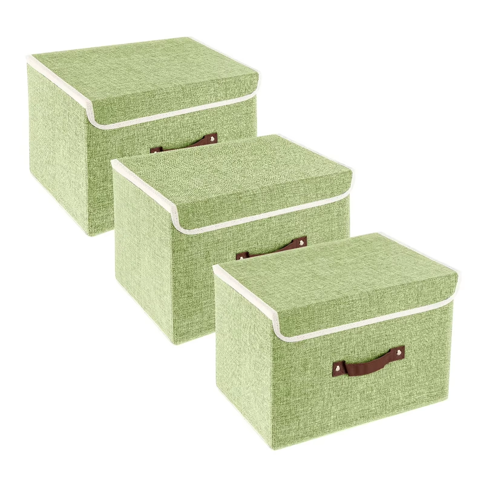 3 Pack Green Foldable Storage Box with Lid for Clothing Clothes Bedroom