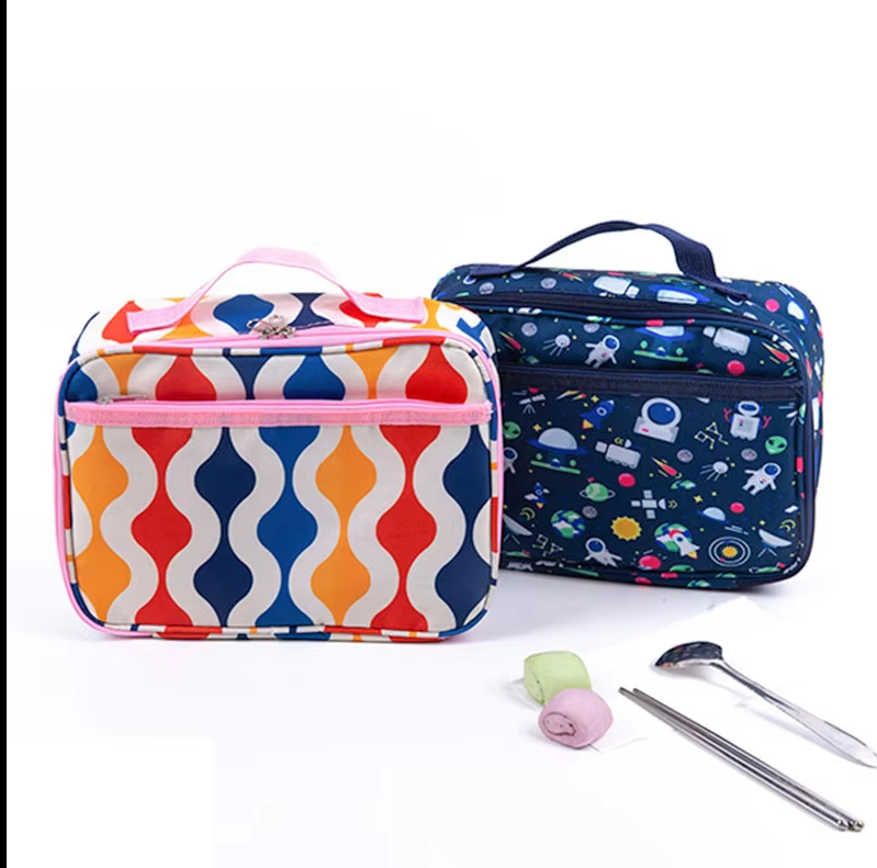 Lunch Bags With Pockets Handle Zipper Bag PEVA Cooler Bags for Kid School