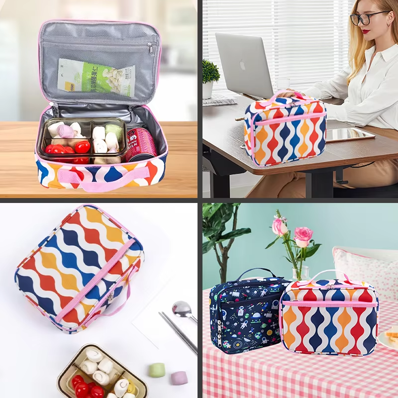 Lunch Bags With Pockets Handle Zipper Bag PEVA Cooler Bags for Kid School