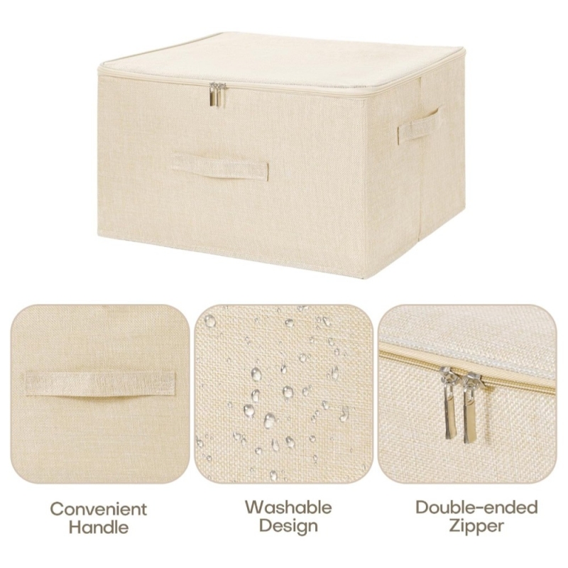 Fabric Folding Washable Zipper Lid Clothes Storage Boxes for Wardrobe