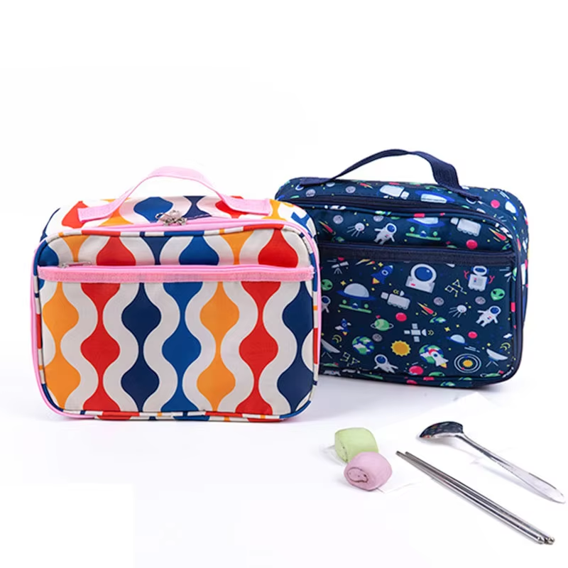 Lunch Bags With Pockets Handle Zipper Bag PEVA Cooler Bags for Kid School