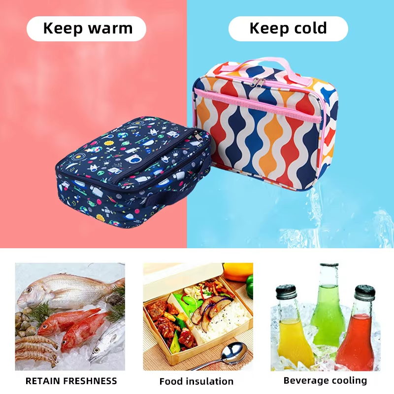 Lunch Bags With Pockets Handle Zipper Bag PEVA Cooler Bags for Kid School