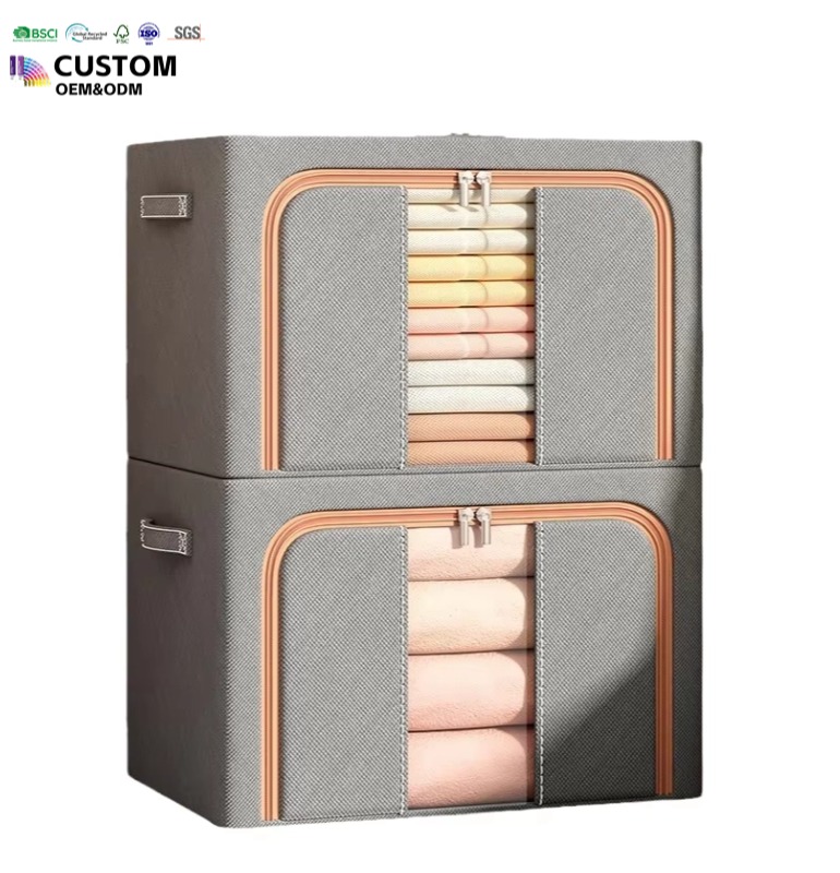 Metal Frame Clothes Storage Boxes Foldable Organizer with Clear Window