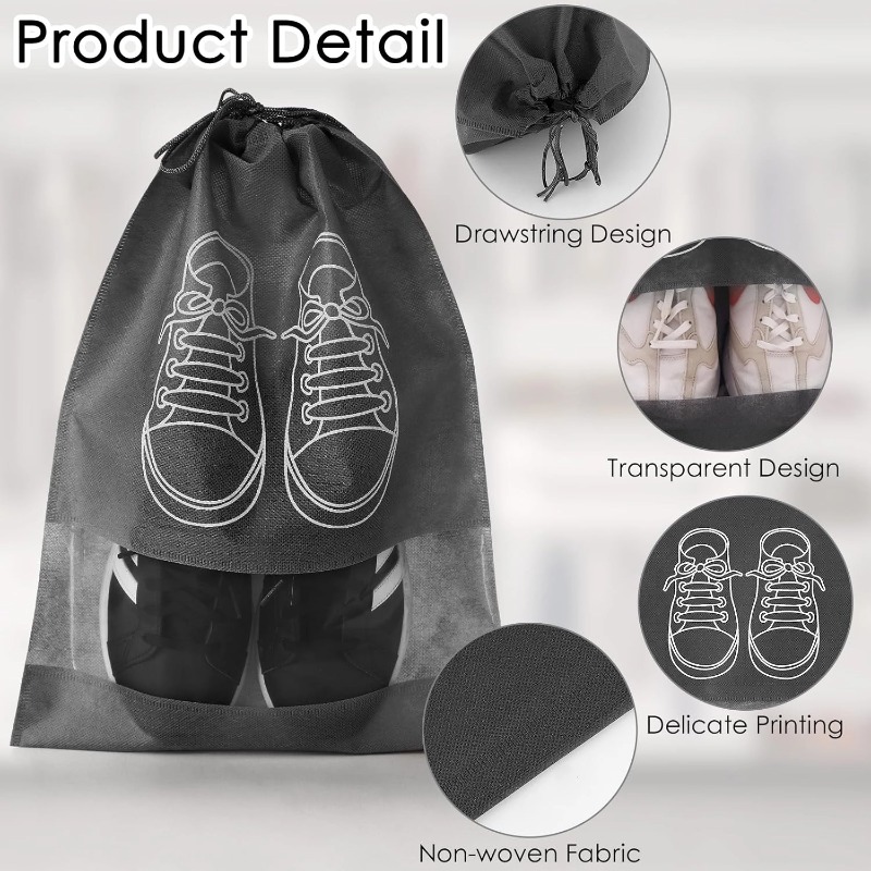 Portable Drawstring shoe Bag , Waterproof Non-woven with clear Window