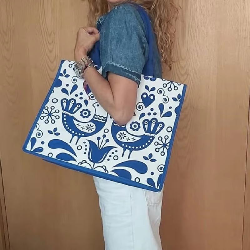  Large Straw Burlap Beach Jute Tote Bags for Women Reusable Handbags