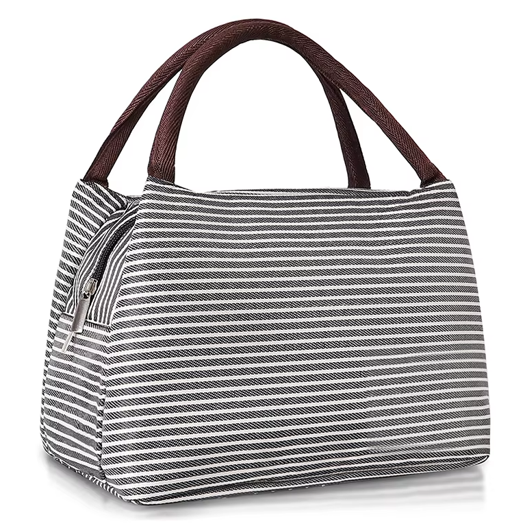Cute Striped Large Lunch Box Bag Thermal Insulated Cooler Bag for Work
