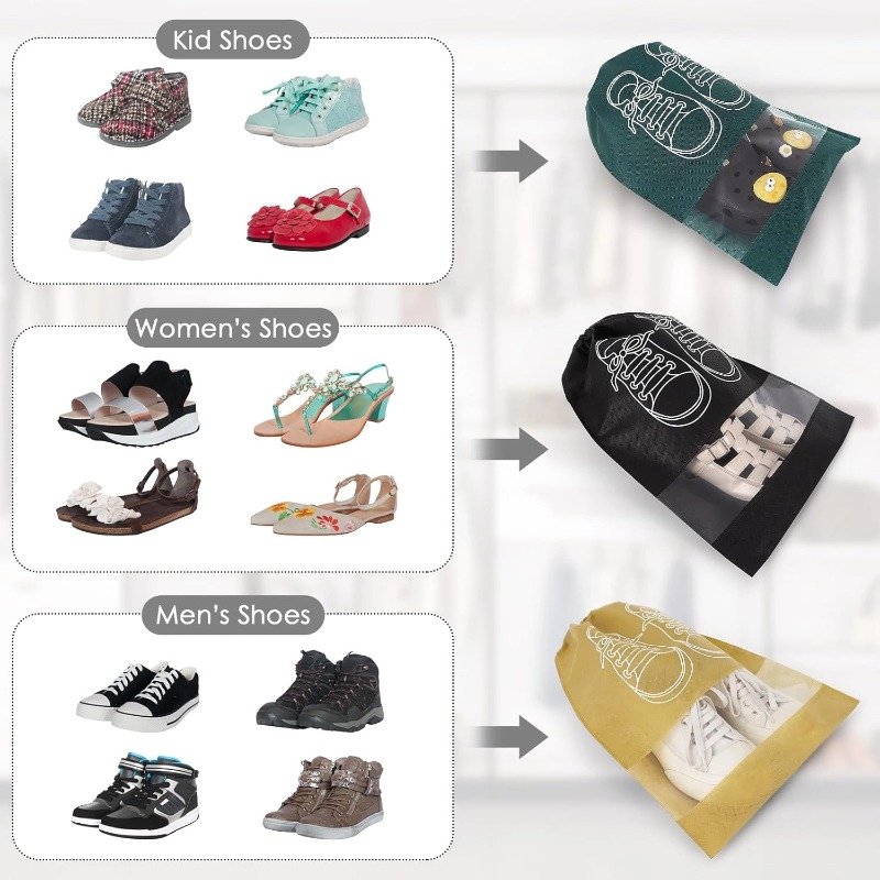 Portable Drawstring shoe Bag , Waterproof Non-woven with clear Window