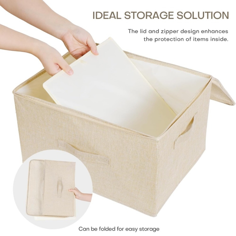 Fabric Folding Washable Zipper Lid Clothes Storage Boxes for Wardrobe