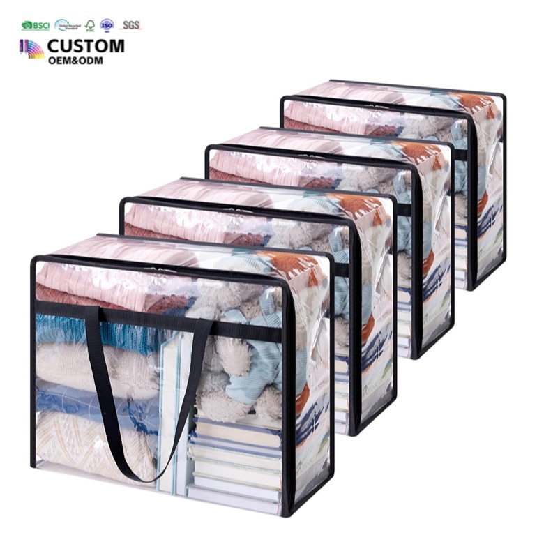 Pvc Clear Clothes Storage Bags, 40-90L Blanket Moving Bags with Zipper