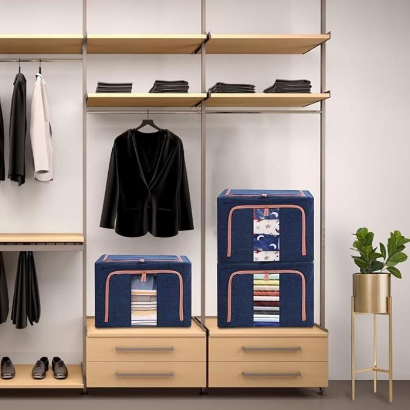 Stackable Clothes Storage Organizer Bag Steel Frame Storage Box