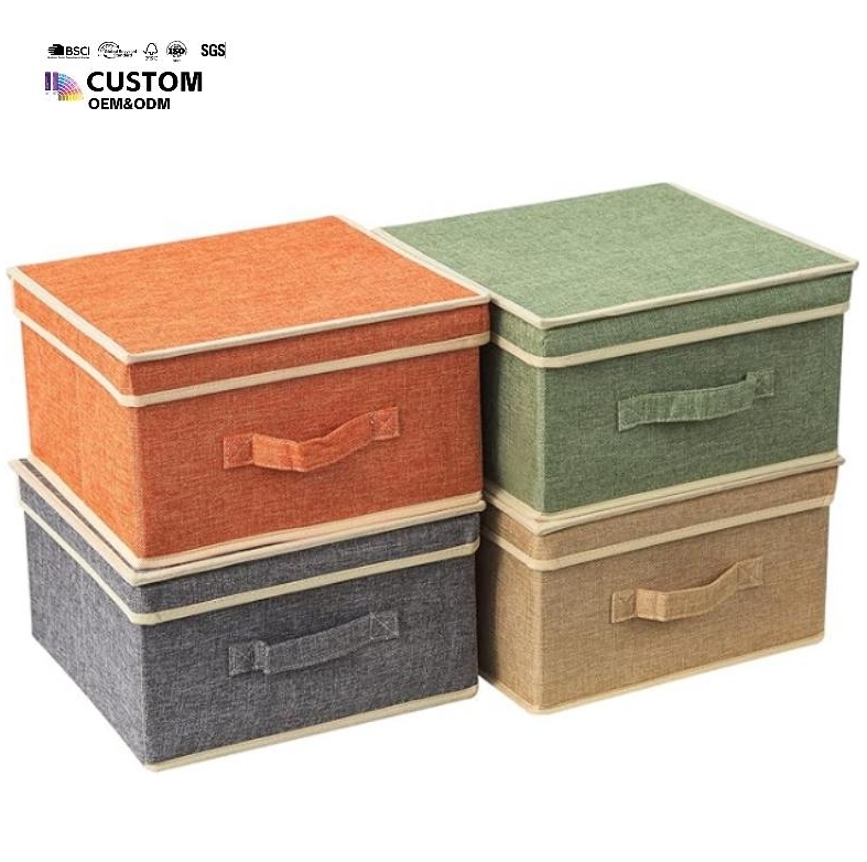 Stackable Linen Fabric Clothes Toys Organization Storage Bins