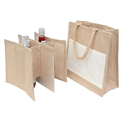 Custom 6 Bottle Natural Burlap Hessian Jute Tote Wine Bag With Divider