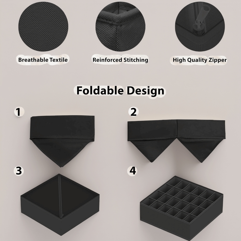 4-Pack Drawer Organizer Set,Foldable Non-Woven Storage Boxes for Underwear