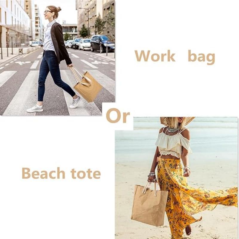 Kraft Paper Shoulder Handbag Women Work Shopping Bag with Handles