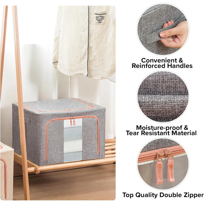 Metal Frame Clothes Storage Boxes Foldable Organizer with Clear Window