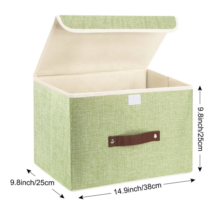 3 Pack Green Foldable Storage Box with Lid for Clothing Clothes Bedroom