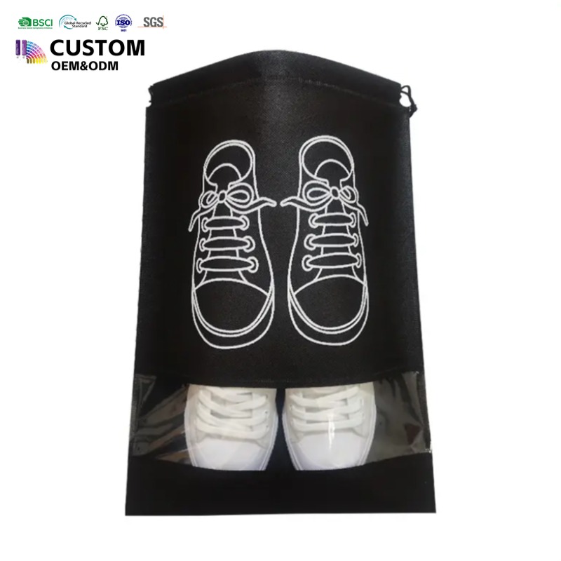 Portable Drawstring shoe Bag , Waterproof Non-woven with clear Window
