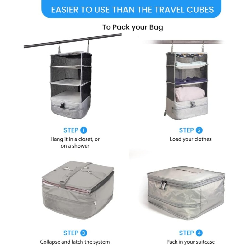 Portable Expandable Hanging Shelves, Packing Organizer,Carry on Closet