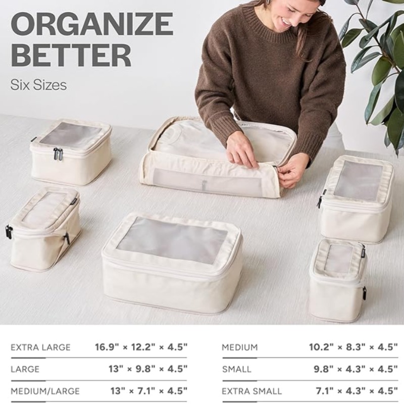 6 Pack Set Compressible Packing Cube for Travel,luggage Storage Bags
