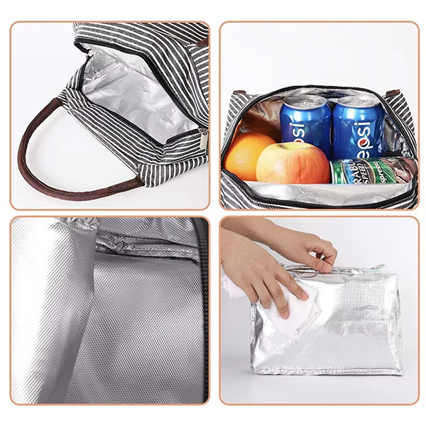 Cute Striped Large Lunch Box Bag Thermal Insulated Cooler Bag for Work