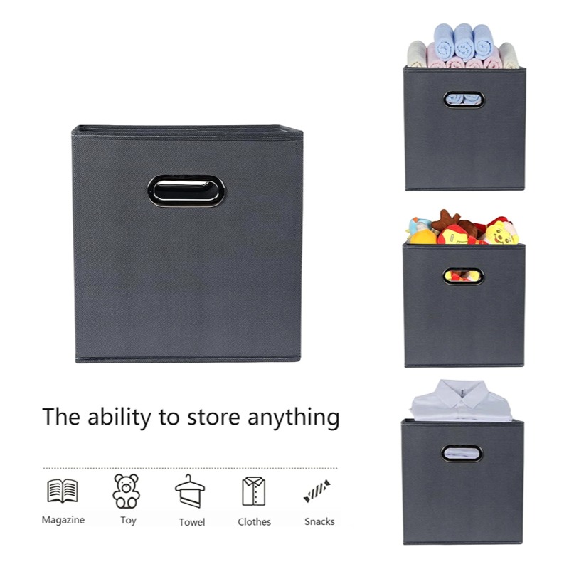 Storage Boxes Non-woven Fabric Cube Organizer Foldable with Metal Handle
