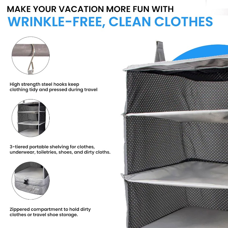 Portable Expandable Hanging Shelves, Packing Organizer,Carry on Closet