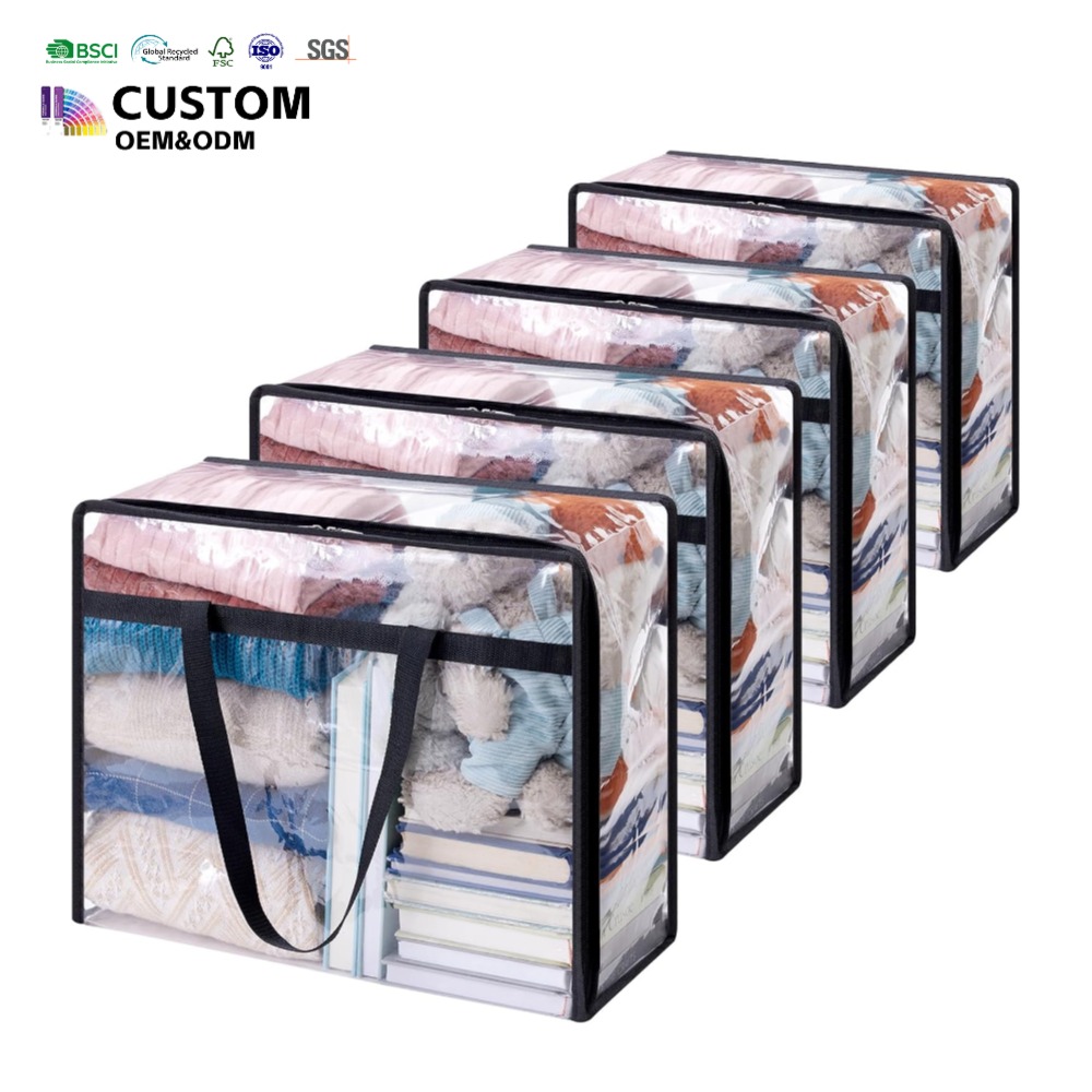 Pvc Clear Clothes Storage Bags, 40-90L Blanket Moving Bags with Zipper