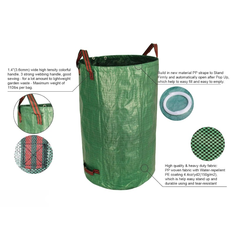 Heavy Duty Reusable Collapsible Garden Bags Stand-Up Yard Waste Bin