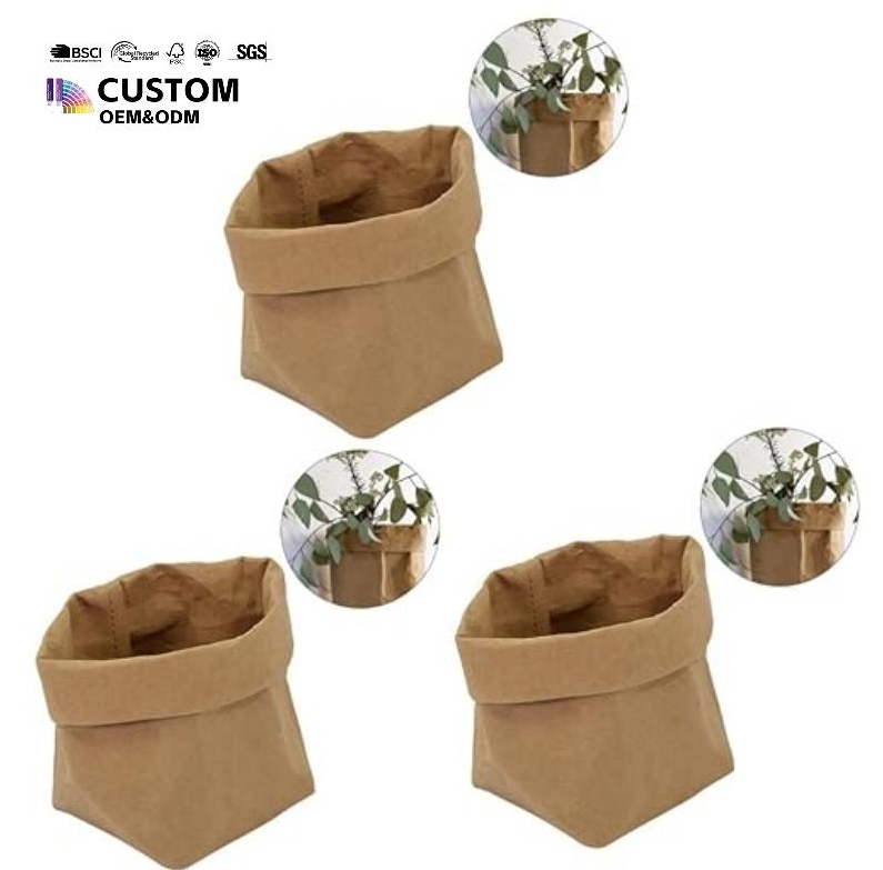 Water Resistant Kraft Paper Washable Paper Flower Bag Plant Pot