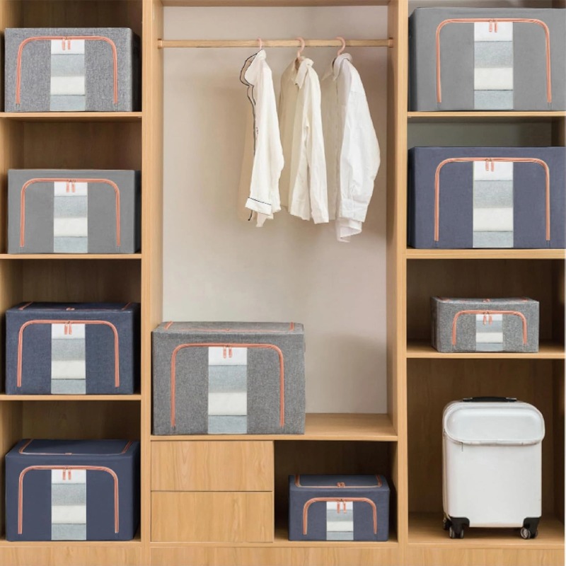 Metal Frame Clothes Storage Boxes Foldable Organizer with Clear Window