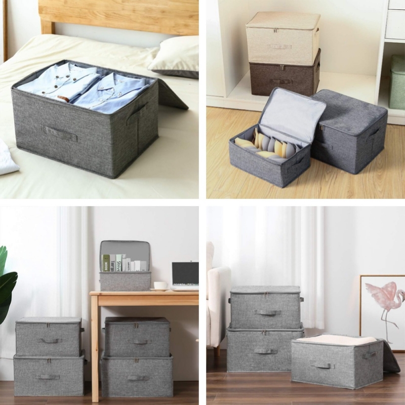Fabric Folding Washable Zipper Lid Clothes Storage Boxes for Wardrobe
