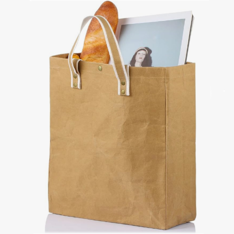 Kraft Paper Shoulder Handbag Women Work Shopping Bag with Handles