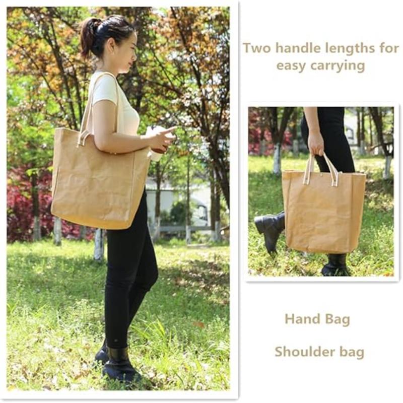Kraft Paper Shoulder Handbag Women Work Shopping Bag with Handles