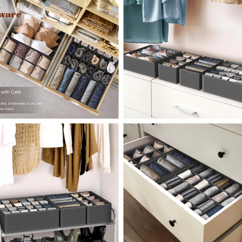 4-Pack Drawer Organizer Set,Foldable Non-Woven Storage Boxes for Underwear