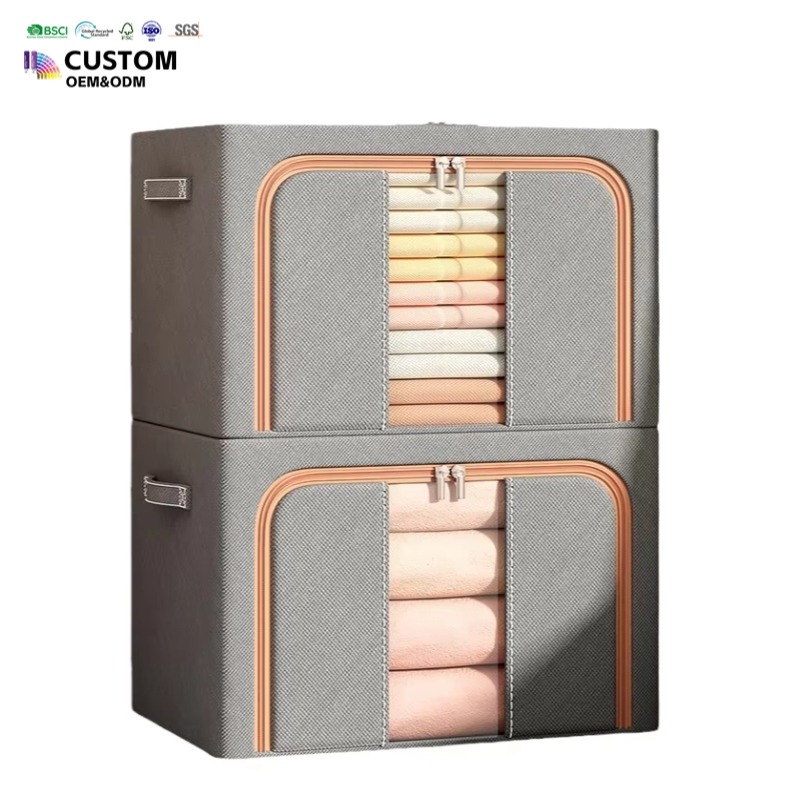 Metal Frame Clothes Storage Boxes Foldable Organizer with Clear Window