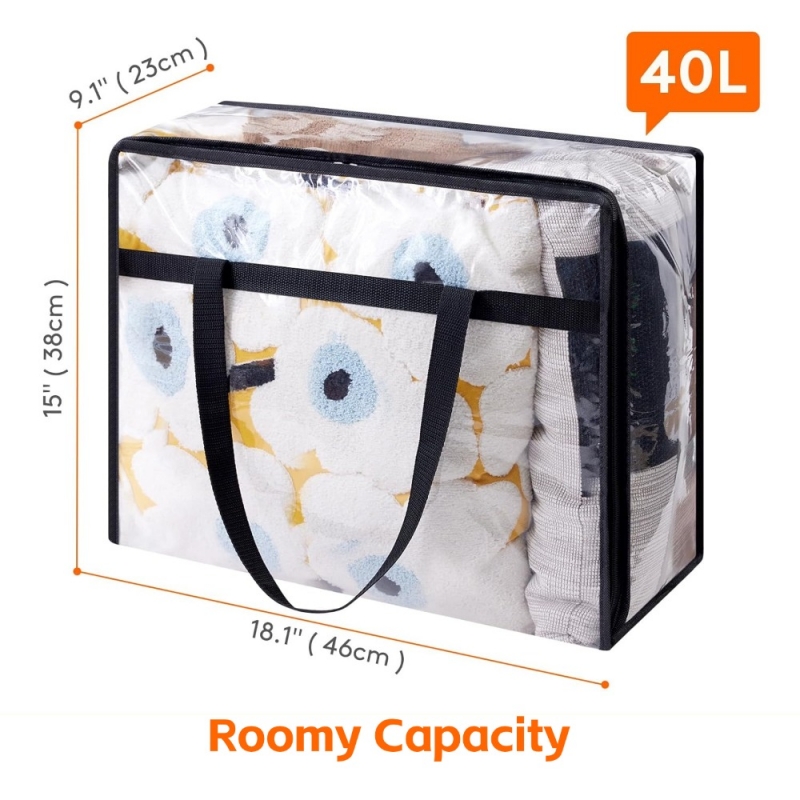 Pvc Clear Clothes Storage Bags, 40-90L Blanket Moving Bags with Zipper