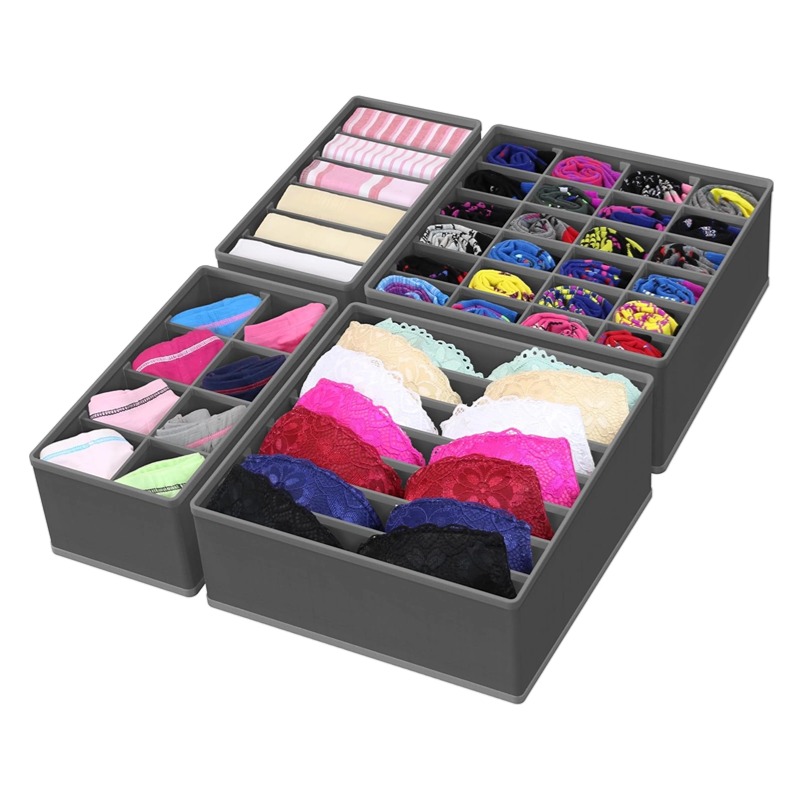 4-Pack Drawer Organizer Set,Foldable Non-Woven Storage Boxes for Underwear