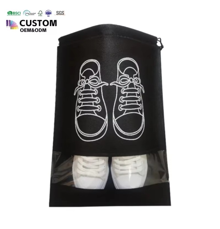 Portable Drawstring shoe Bag , Waterproof Non-woven with clear Window