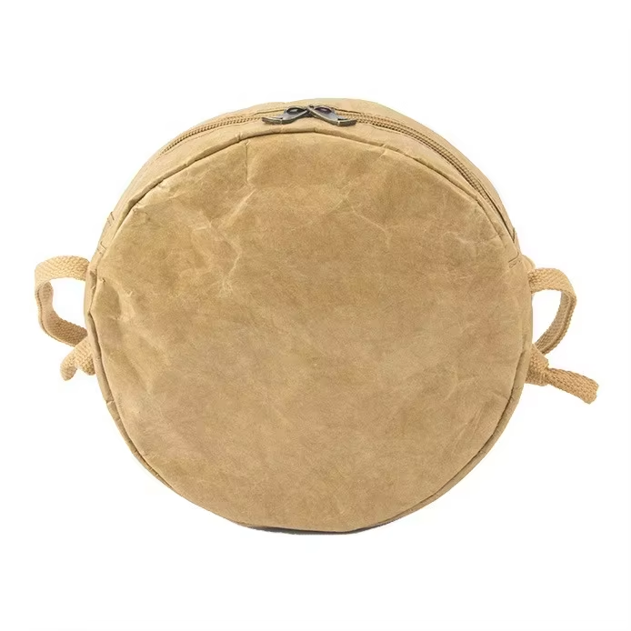 Tyvek Paper Brown Paper Mini Durable Tote Bag Round Wallet With Pocket