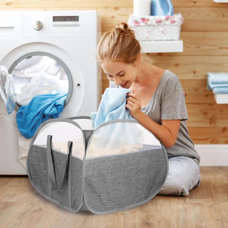 90L Collapsible Laundry Basket Foldable Pop-up Mesh Hamper with Handles