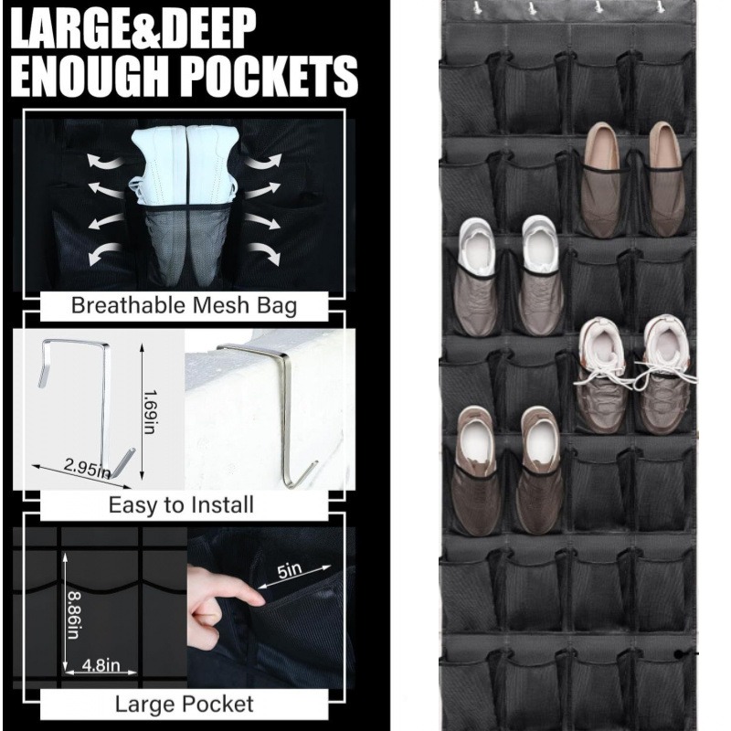 24-Pocket Over the Door Fabric Shoe Organizer with Dustproof Cover