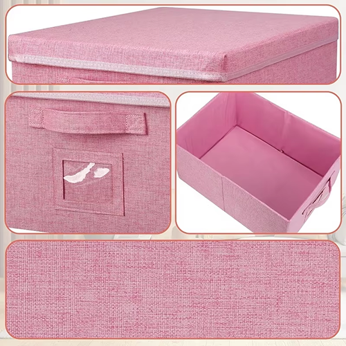 Pink Non Woven Closet Storage Boxes With Lid Folding Clothes Storage Bins