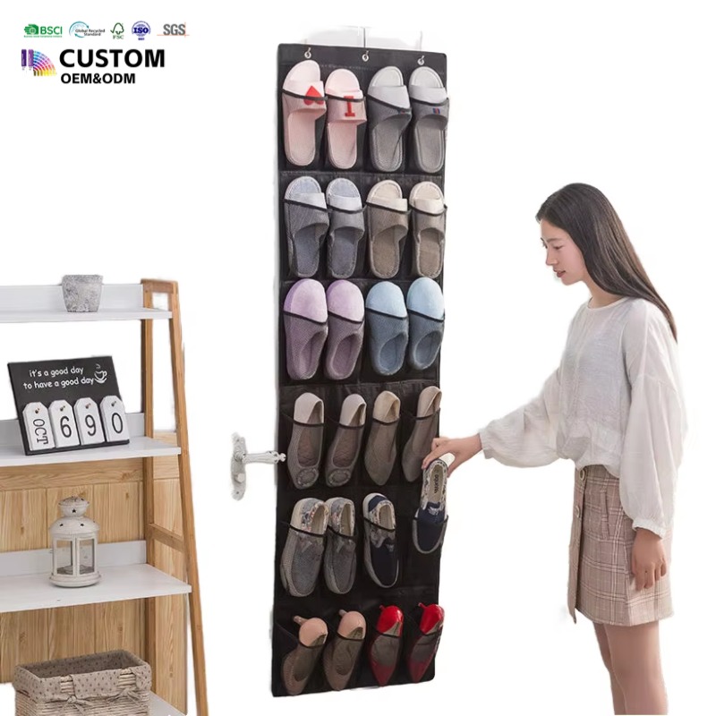 24-Pocket Over the Door Fabric Shoe Organizer with Dustproof Cover