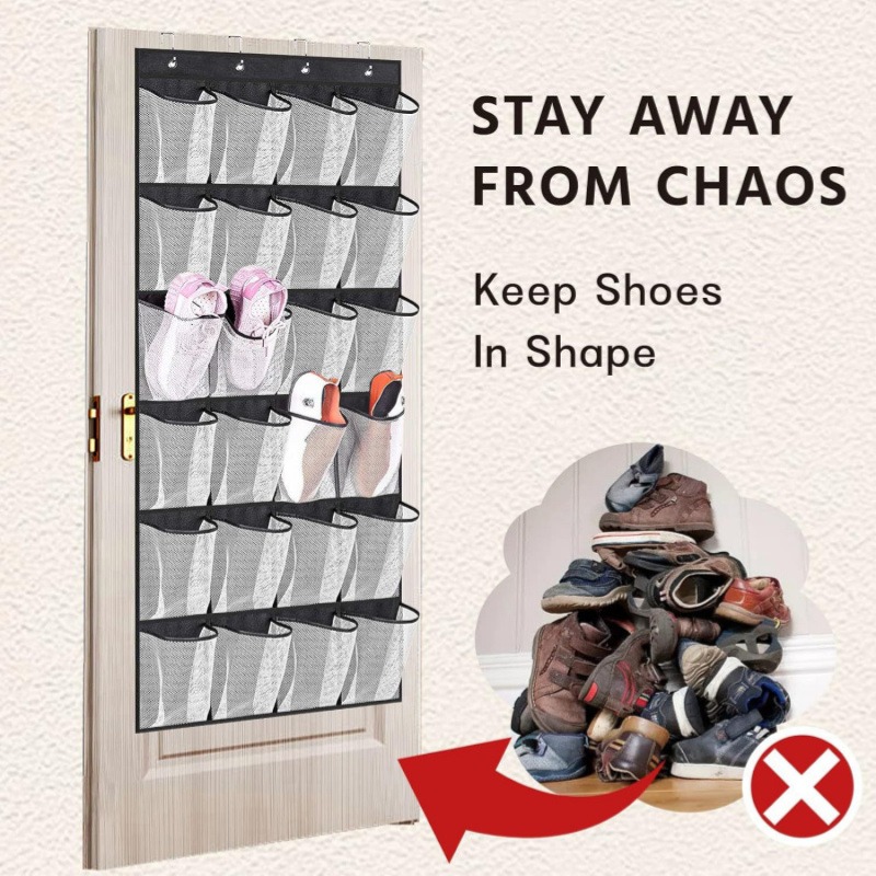24-Pocket Over the Door Fabric Shoe Organizer with Dustproof Cover