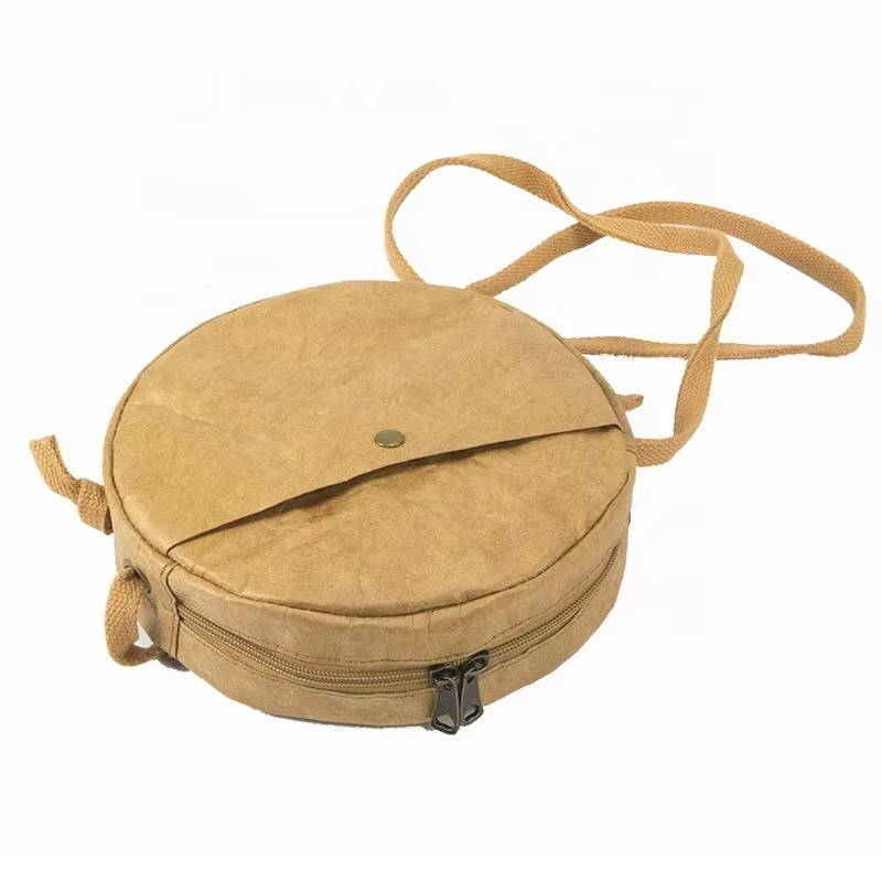 Tyvek Paper Brown Paper Mini Durable Tote Bag Round Wallet With Pocket