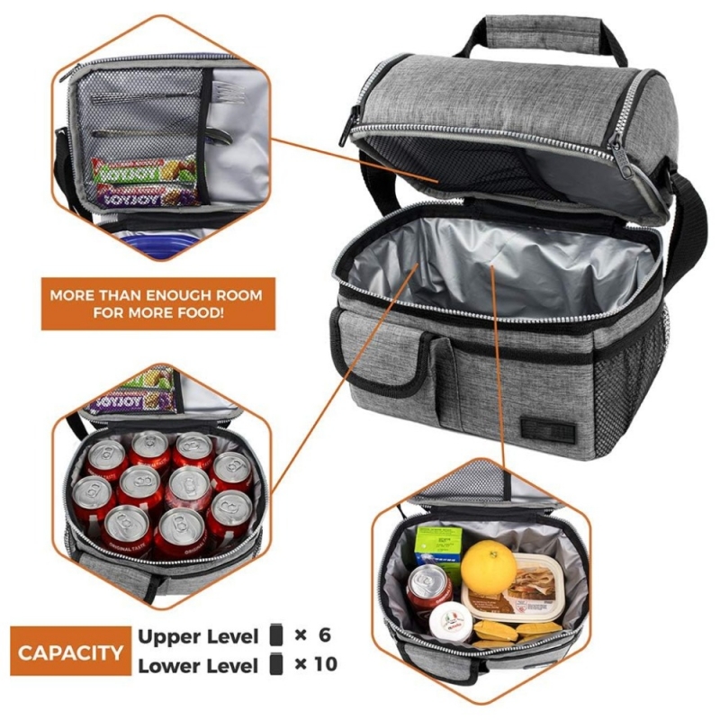 Lunch Box Insulated Cooler Bag Soft with Two Handles and a Shoulder Strap