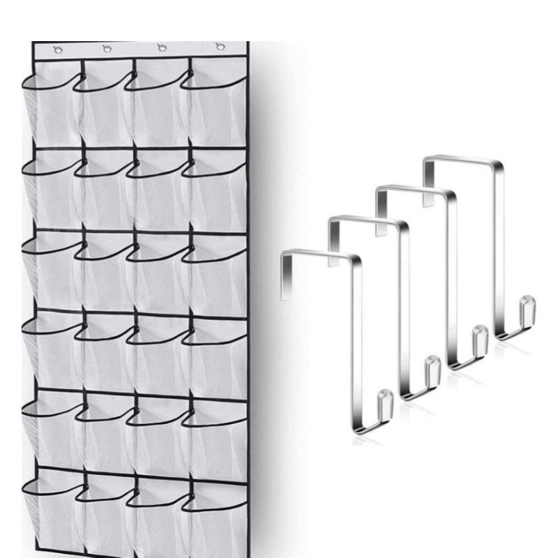 24-Pocket Over the Door Fabric Shoe Organizer with Dustproof Cover