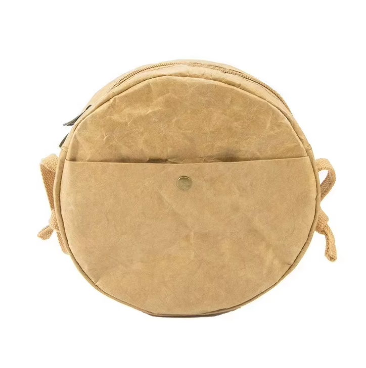 Tyvek Paper Brown Paper Mini Durable Tote Bag Round Wallet With Pocket